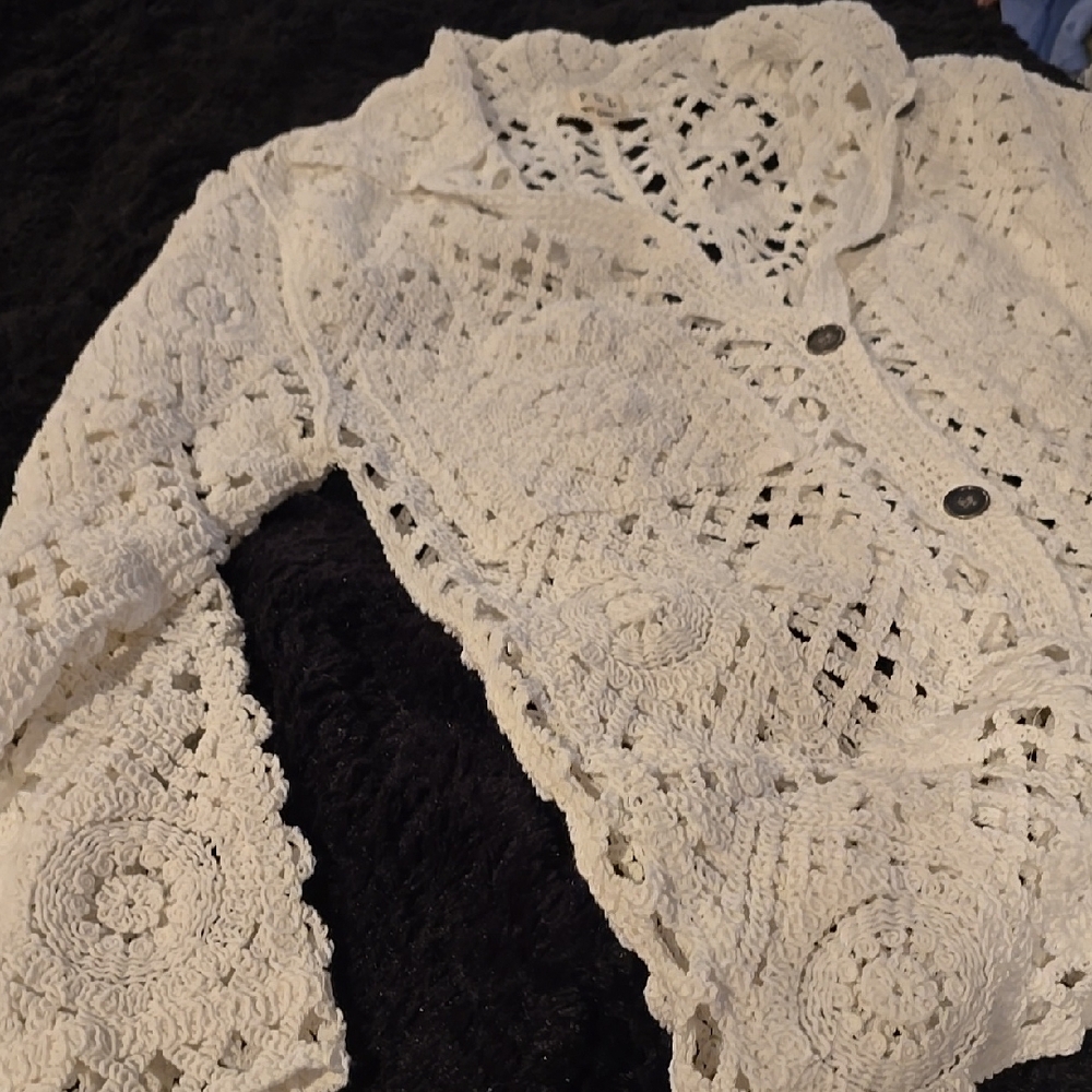 POL Women's Crochet Jacket - Cream